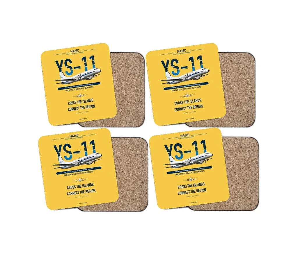 NAMC YS-11A design on yellow 4 pieces set coaster