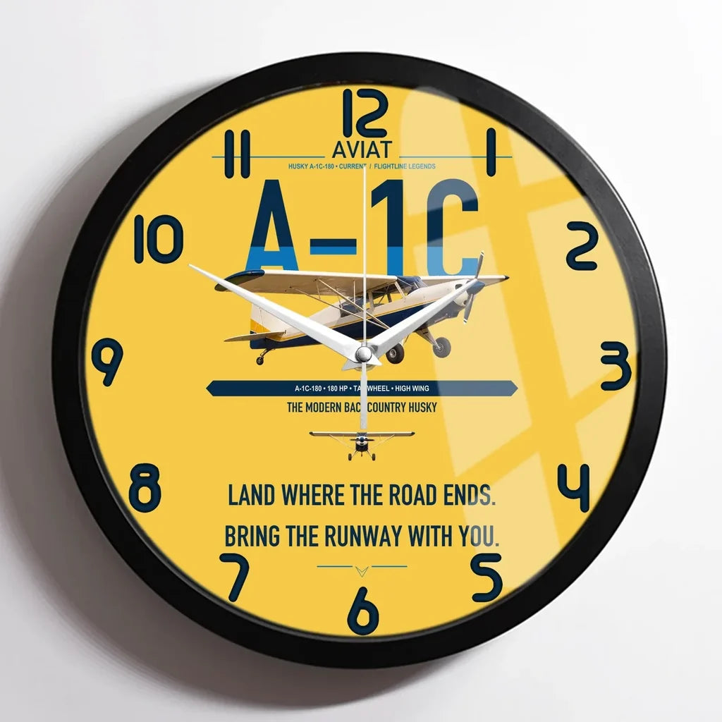 Aviat Husky A-1C-180 design on yellow framed wall clock
