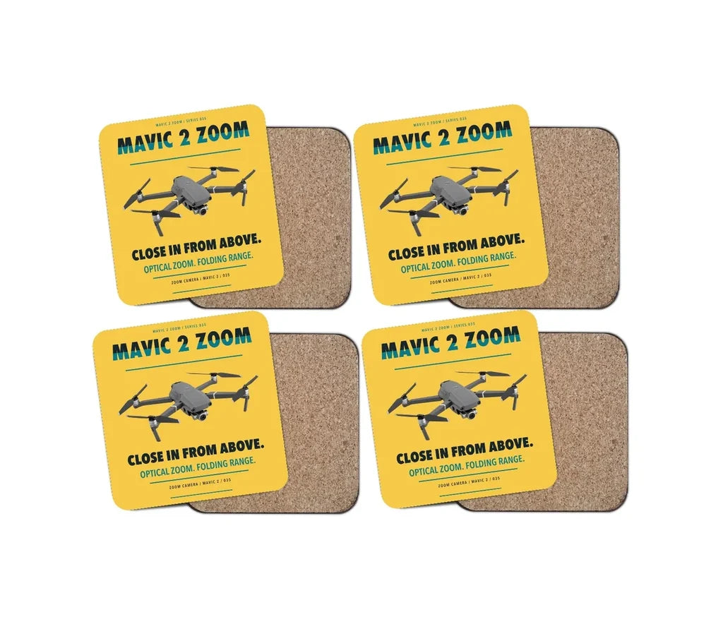 DJI Mavic 2 Zoom design on yellow 4 pieces set coaster