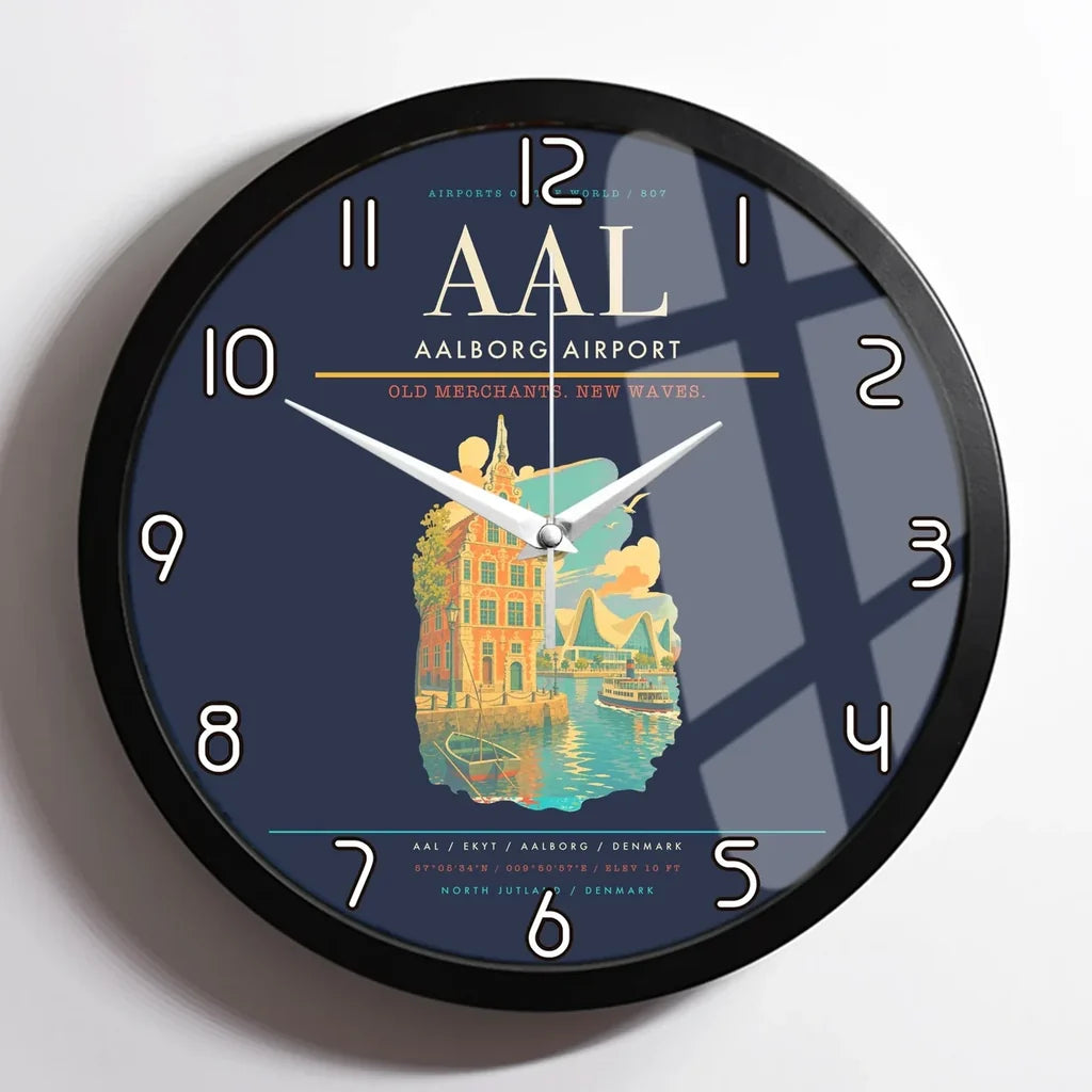 Aalborg Airport AAL Wall-Clock Framed - Navy Blue
