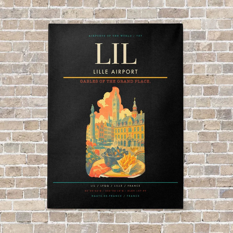 Lille Airport LIL vertical canvas print - no frame - black background