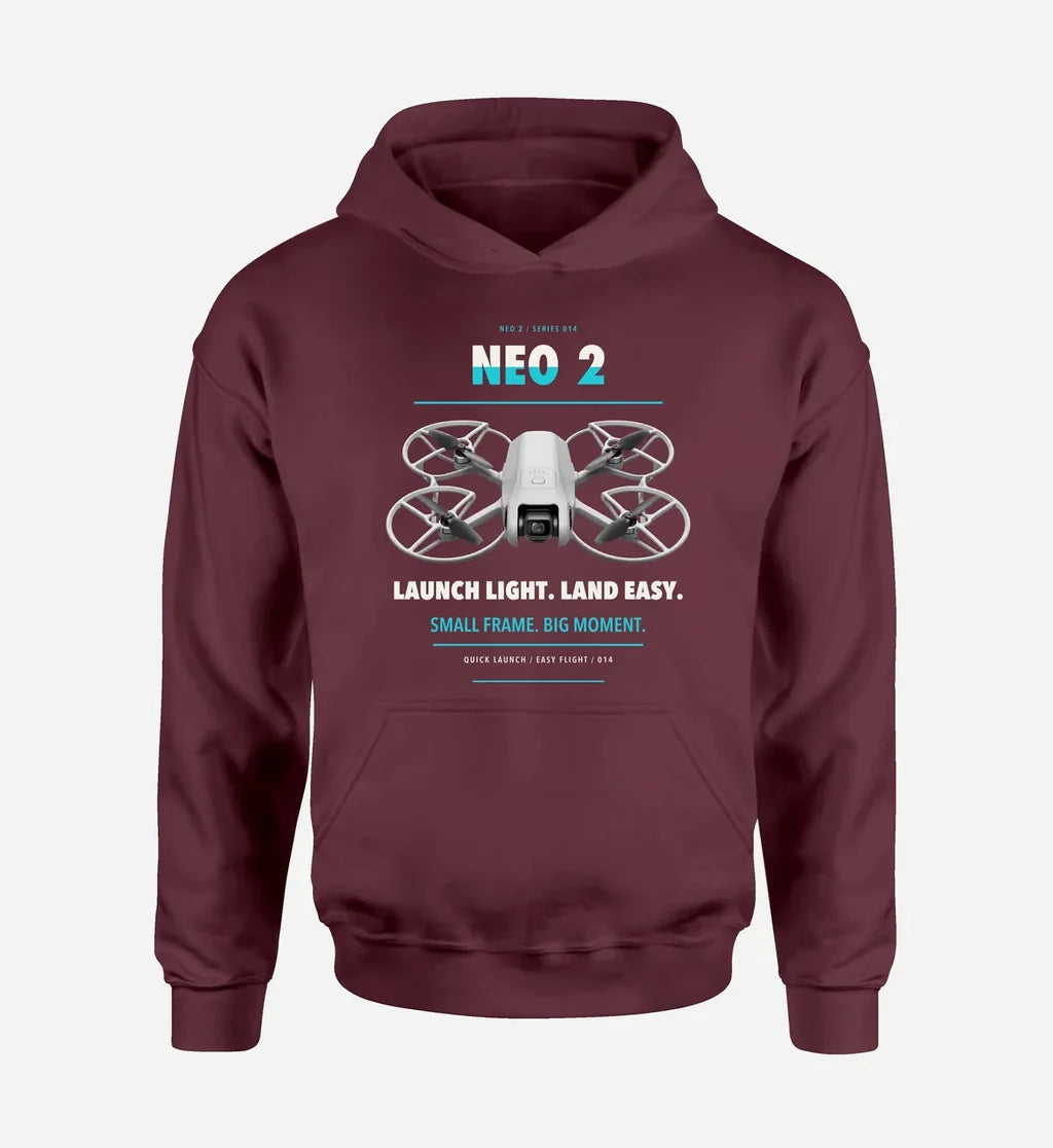 DJI Neo 2 design on dark red hoodie single side