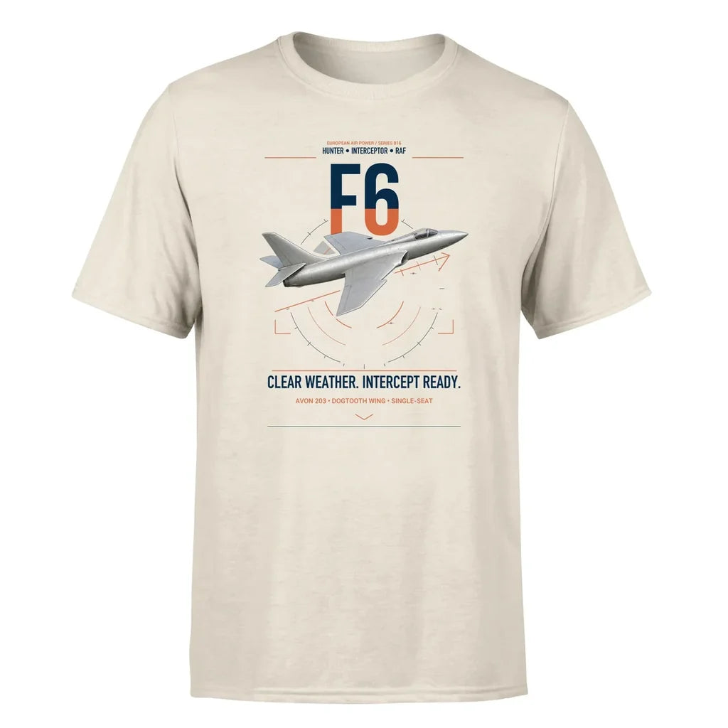 Hawker Hunter F6 design on beige t-shirt, single-side print