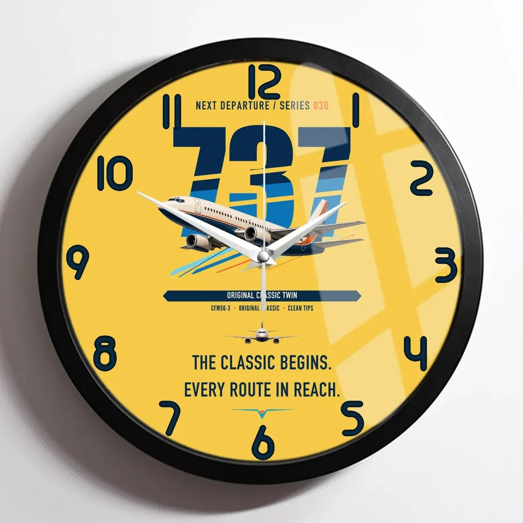 Boeing 737-300 Classic design on yellow framed wall clock