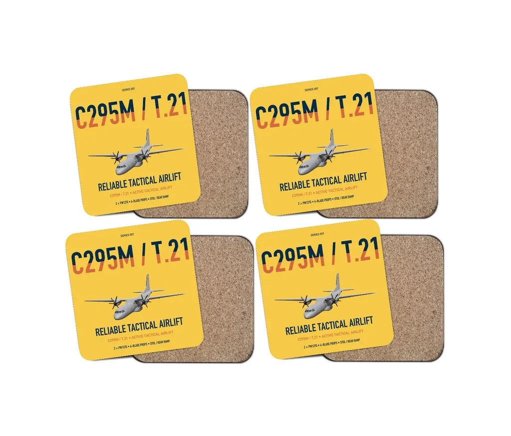 Airbus C295M T.21 design on yellow 4 pieces set coaster