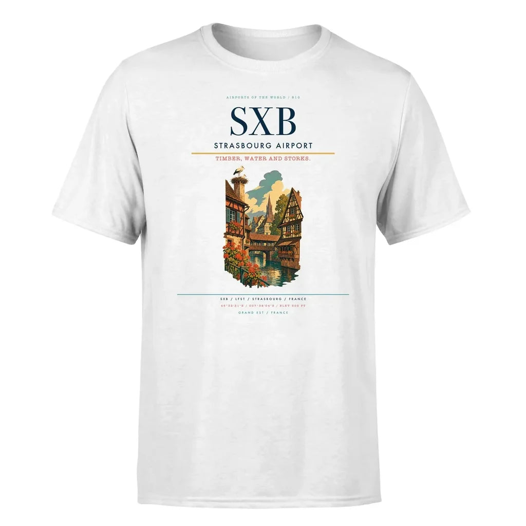 Strasbourg Airport (SXB) T-Shirt single-side front print in White | strasbourg-airport-sxb-double-side-t-shirt