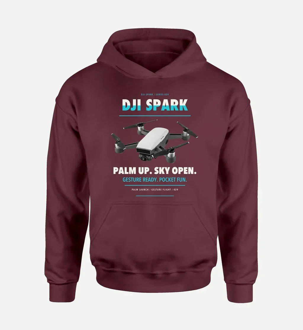 DJI Spark design on dark red hoodie single side