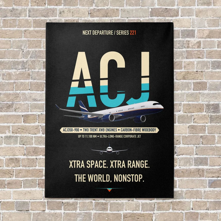 Airbus ACJ350 / exact ACJ350-900 vertical canvas print - no frame - black background