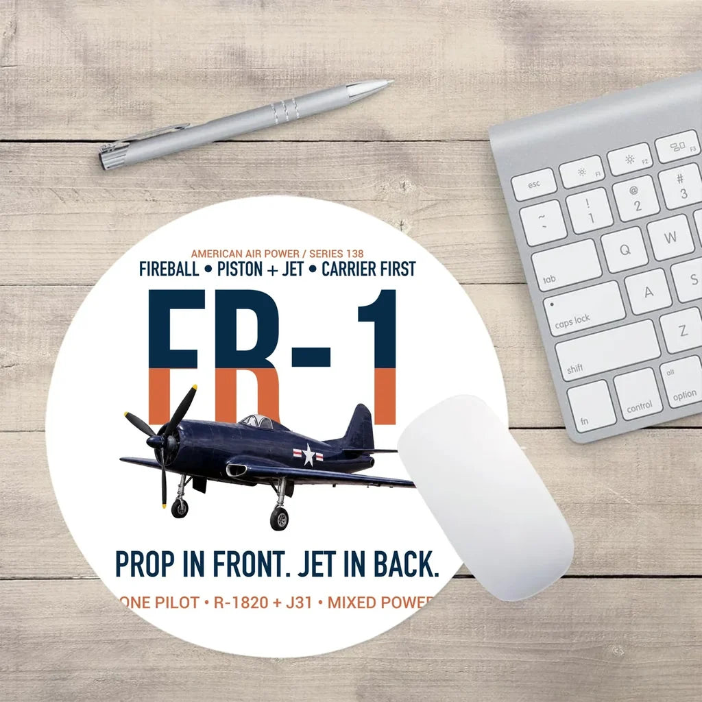 FR-1 Fireball Prop in Front Jet in Back design on white round mouse pad