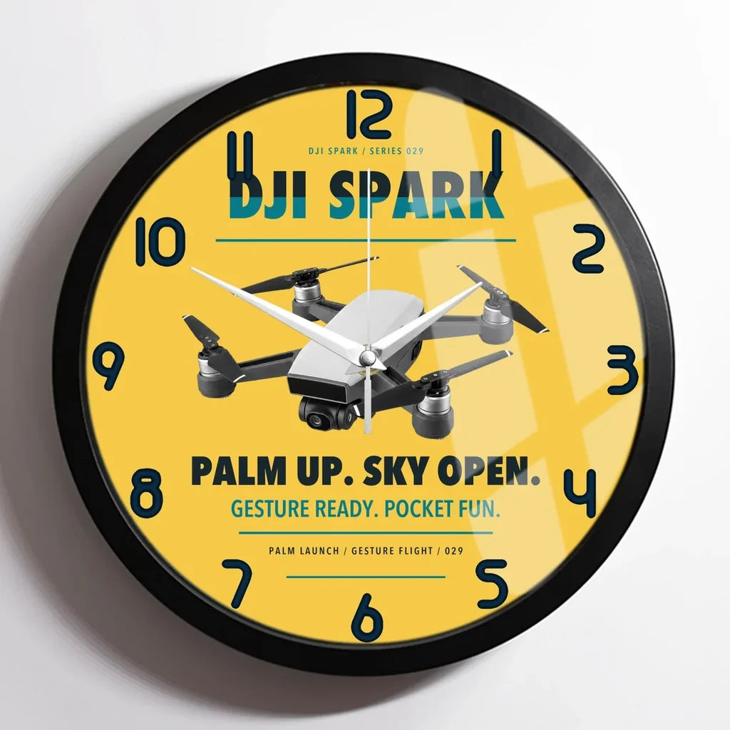 DJI Spark design on yellow framed wall clock