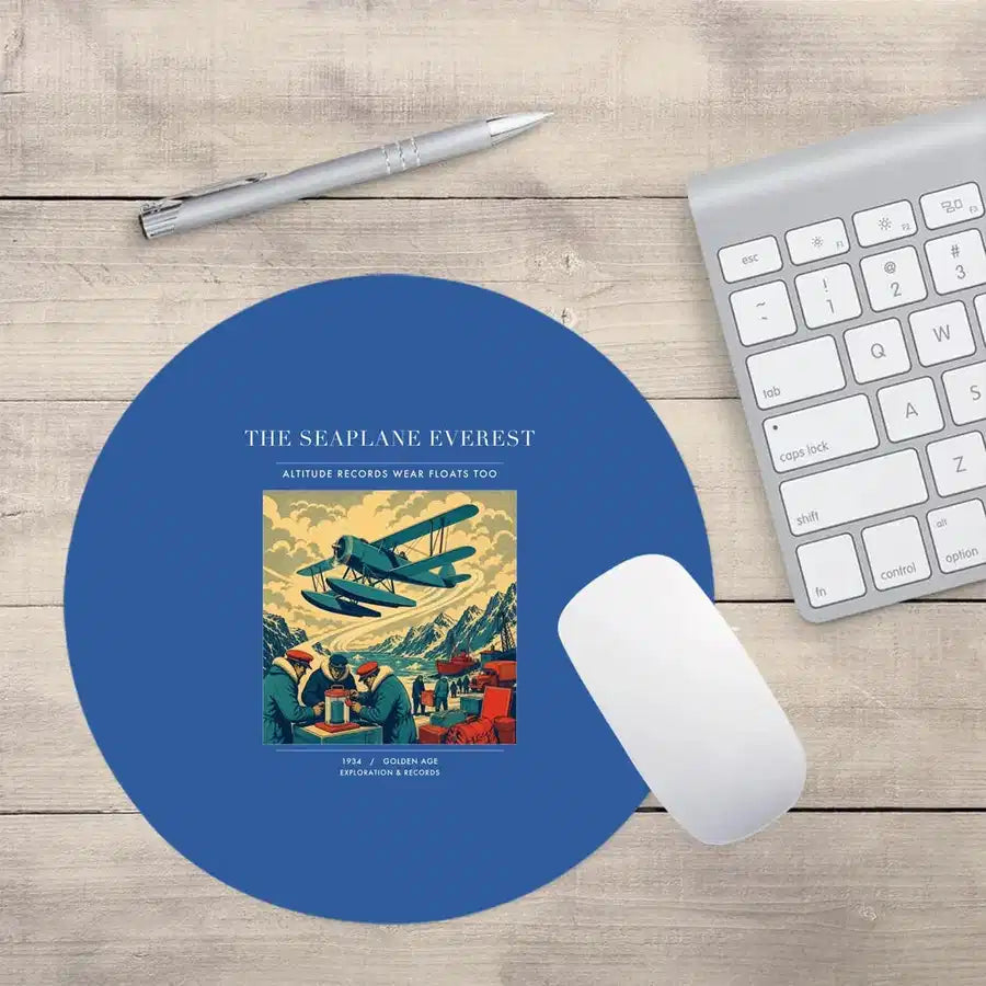 VINTAGE G4296 - The Seaplane Everest - Designed Mouse Pads design on blue round