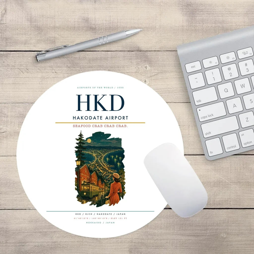 Hakodate Airport (HKD) design on white round mouse pad