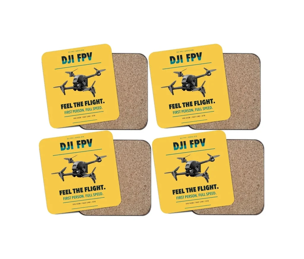 DJI FPV design on yellow 4 pieces set coaster