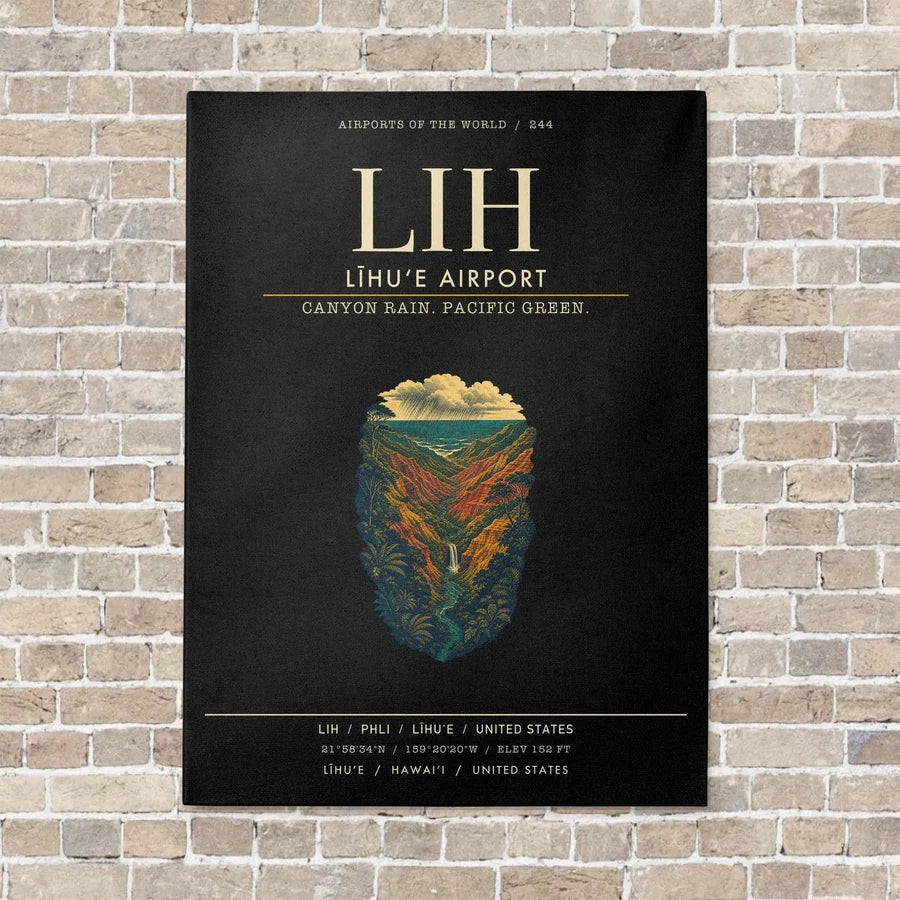 Līhuʻe Airport LIH vertical canvas print - no frame - black background