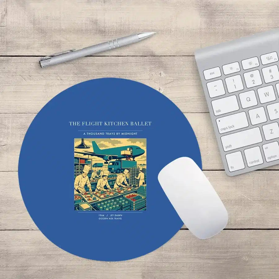 VINTAGE G4374 - The Flight Kitchen Ballet - Designed Mouse Pads design on blue round