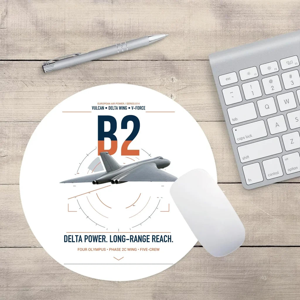 Avro Vulcan B2 design on white round mouse pad
