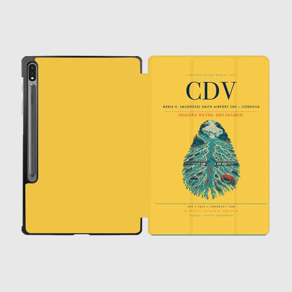 Merle K. (Mudhole) Smith Airport (CDV) design on yellow samsung tablet tablet case