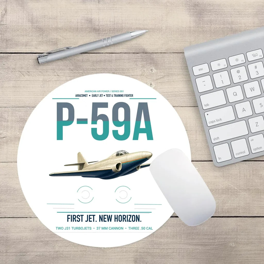 P-59A Airacomet design on white round mouse pad