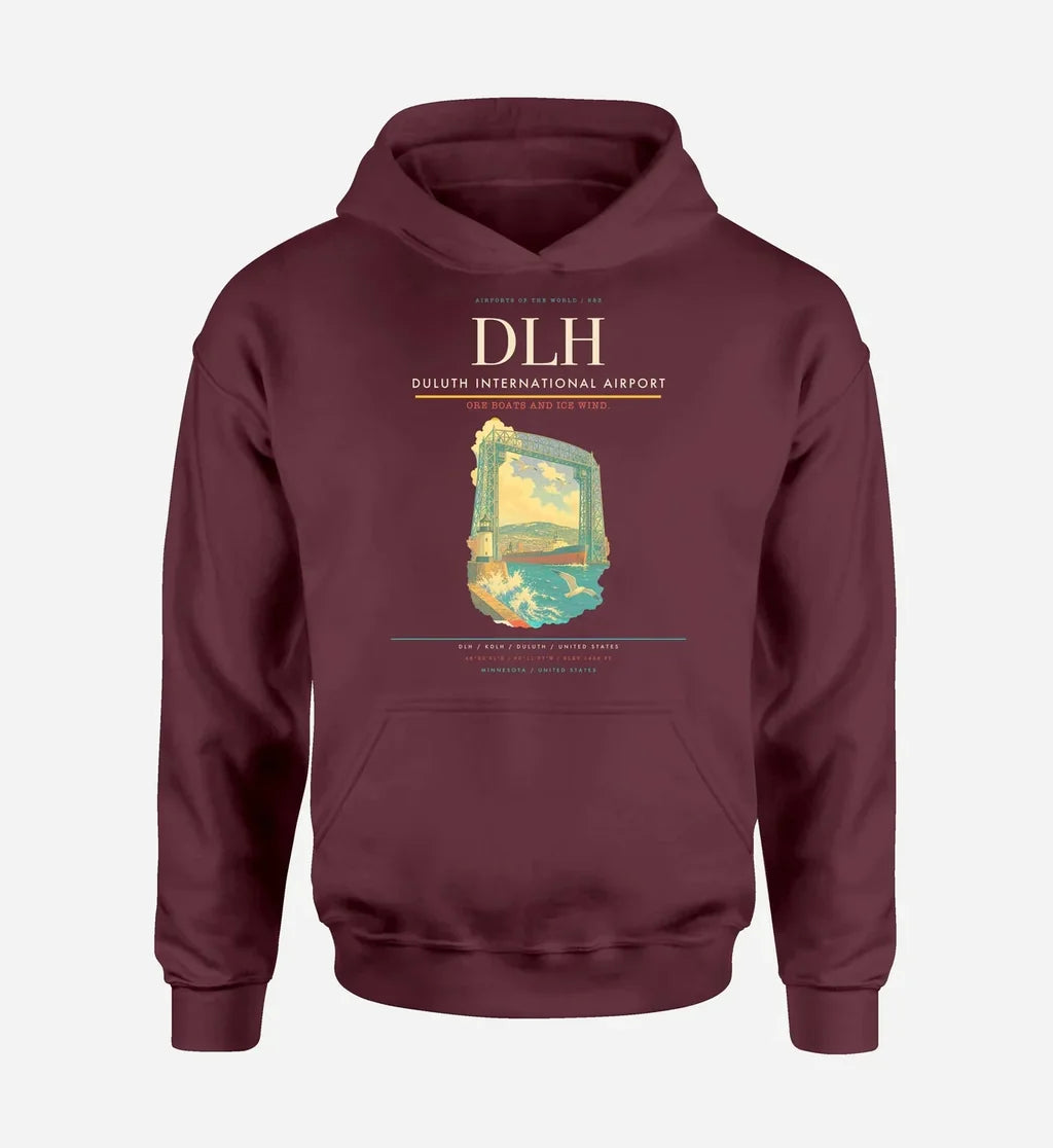 Duluth International Airport (DLH) design on dark red hoodie single-side print