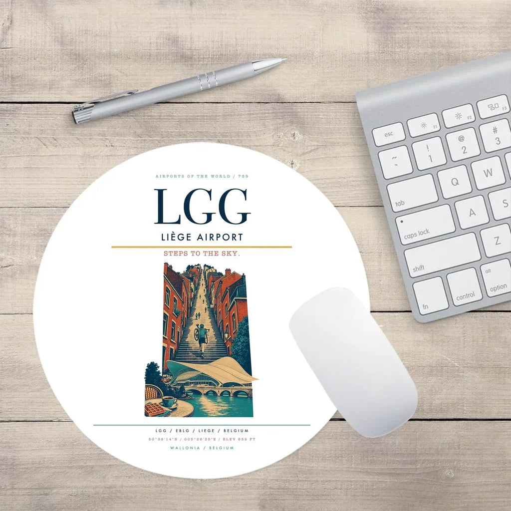 Liège Airport (LGG) design on white round mouse pad