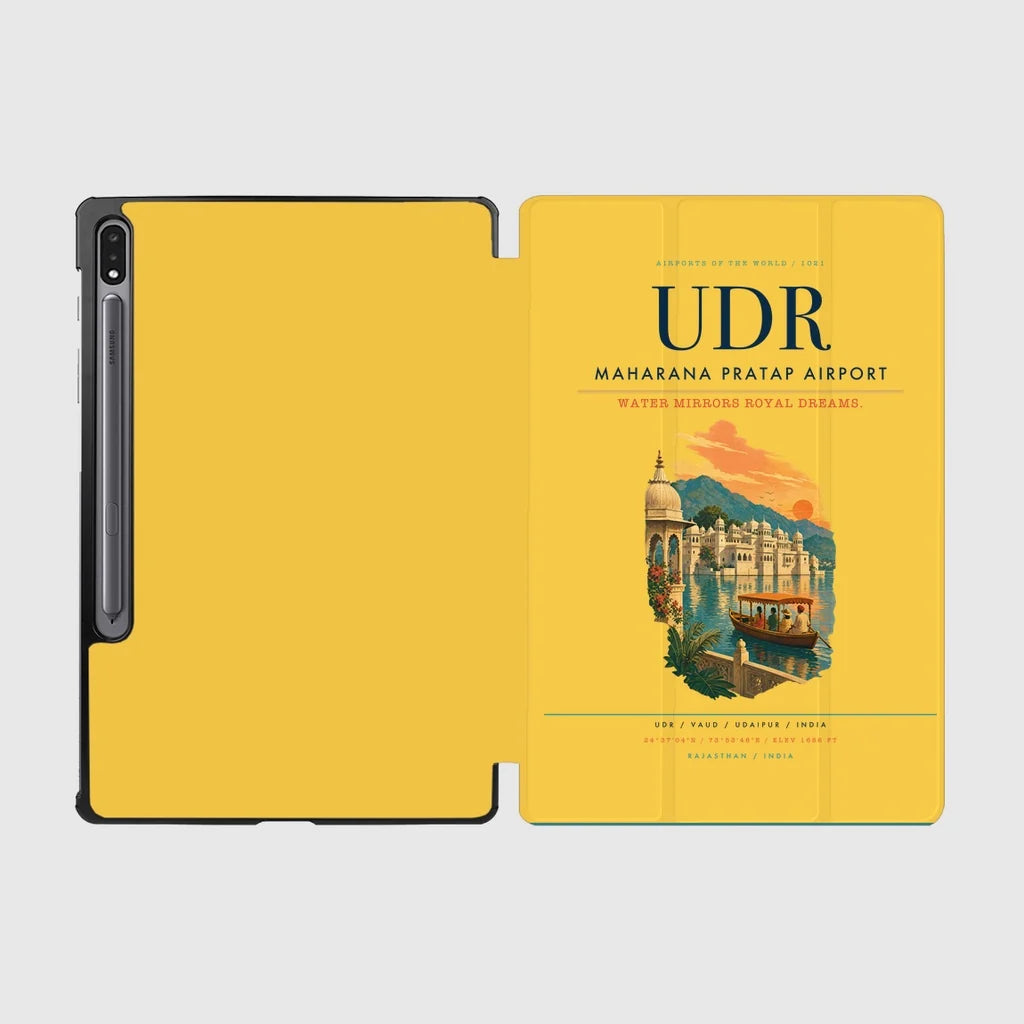Maharana Pratap Airport (UDR) design on yellow samsung tablet tablet case