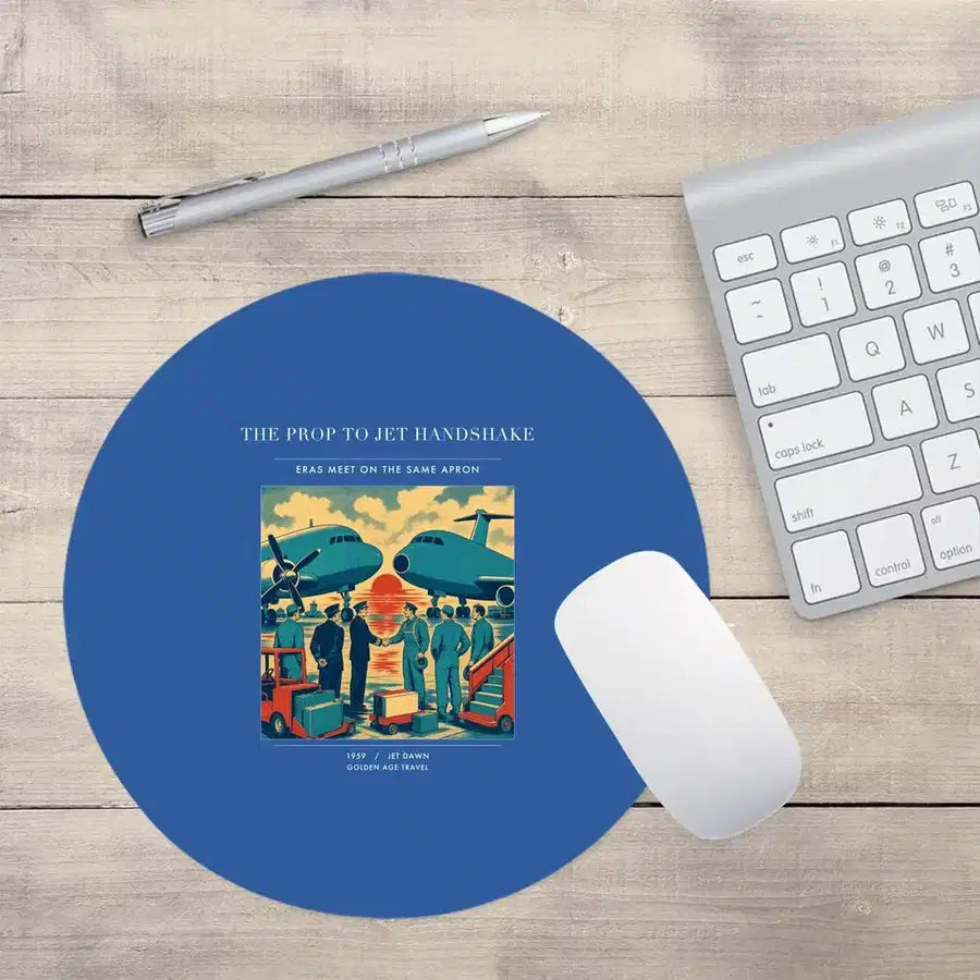 VINTAGE G4385 - The Prop To Jet Handshake - Designed Mouse Pads design on blue round