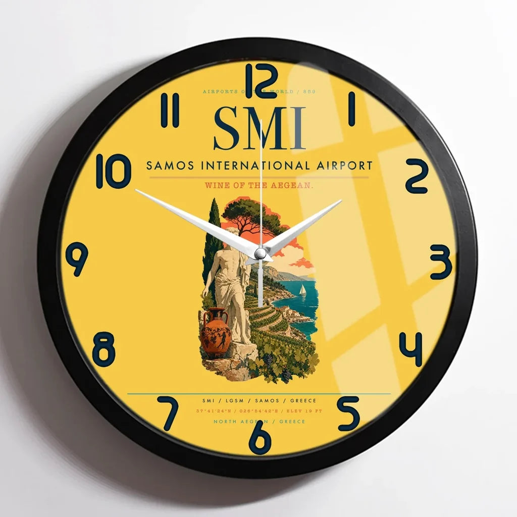 Samos International Airport (SMI) design on yellow framed wall clock