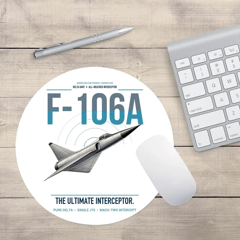 F-106A Delta Dart design on white round mouse pad