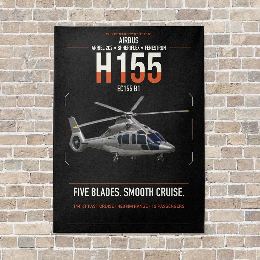 Airbus H155 EC155 B1 vertical canvas print - no frame - black background