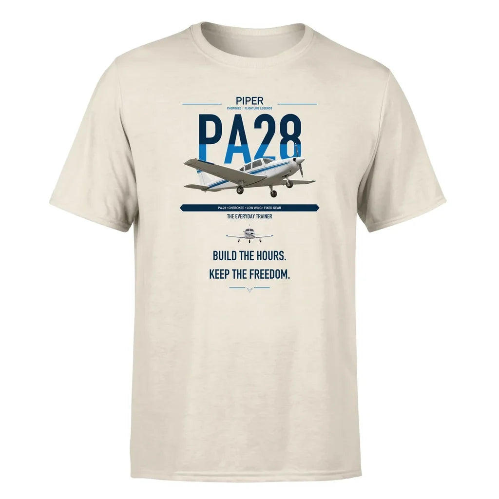 Piper PA-28 Cherokee design on beige t-shirt, single-side print