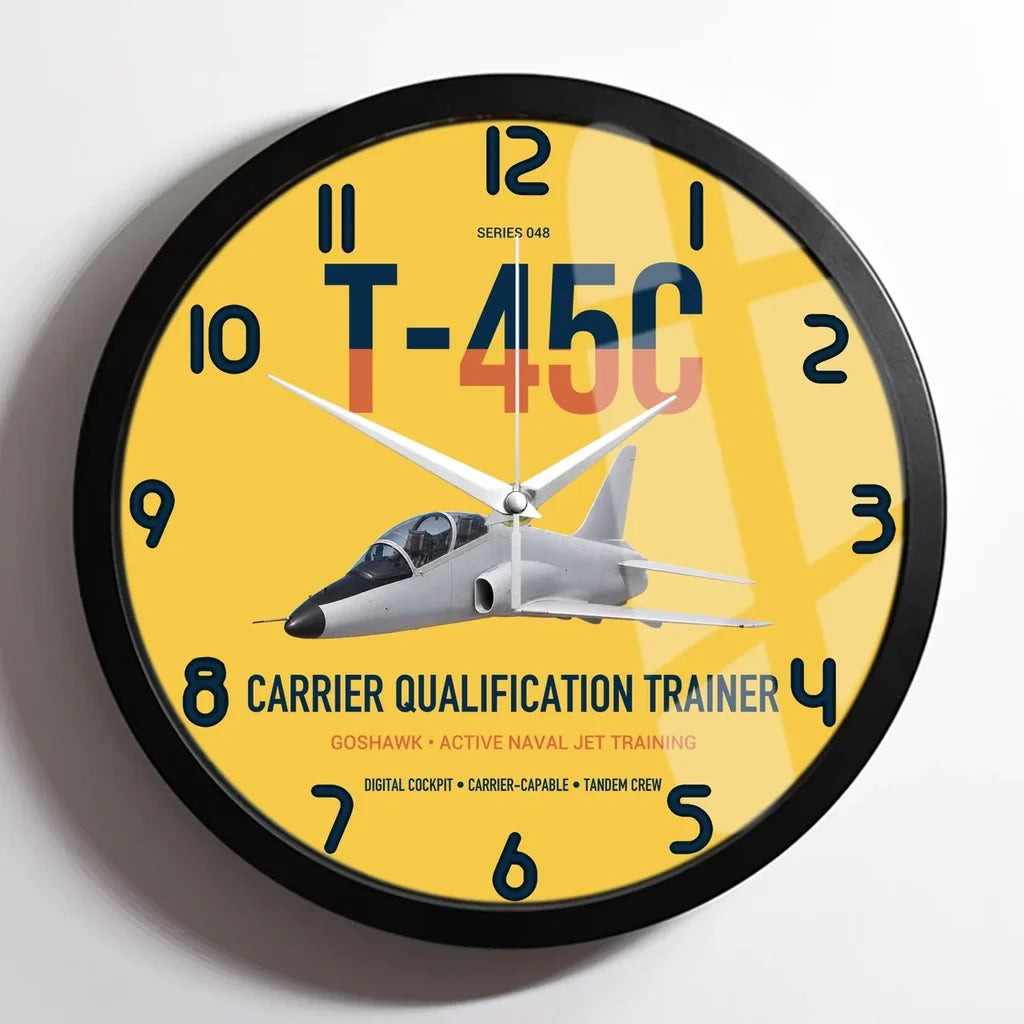 T-45C Goshawk design on yellow framed wall clock
