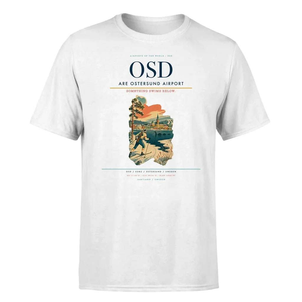 Are Ostersund Airport (OSD) T-Shirt single-side front print in White | are-ostersund-airport-osd-double-side-t-shirt