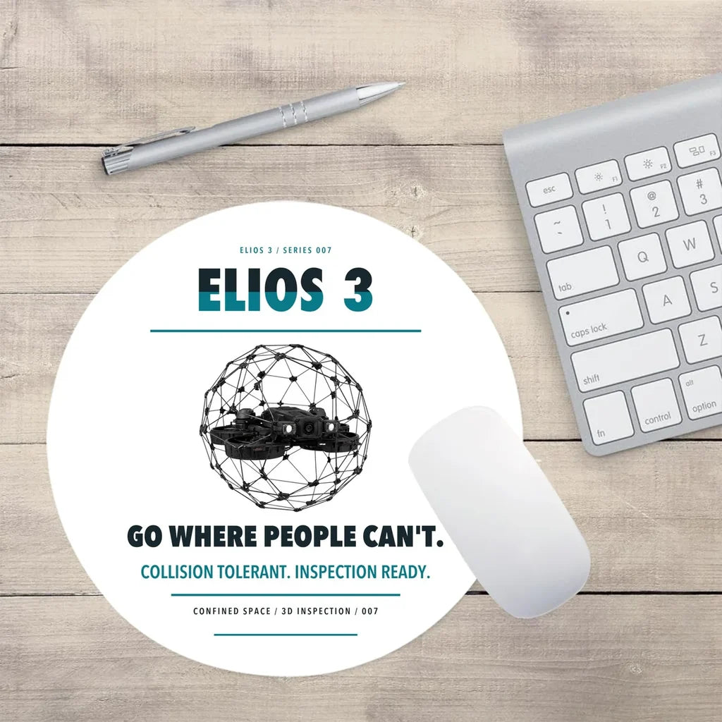 Flyability Elios 3 design on white round mouse pad