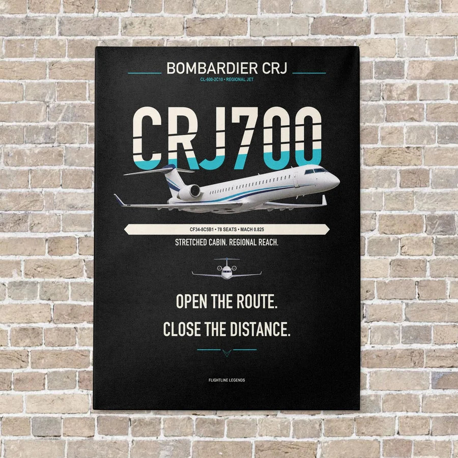 Bombardier CRJ700 vertical canvas print - no frame - black background