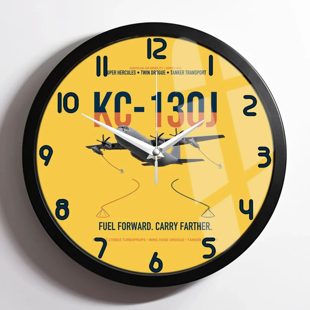KC-130J SUPER HERCULES design on yellow framed wall clock