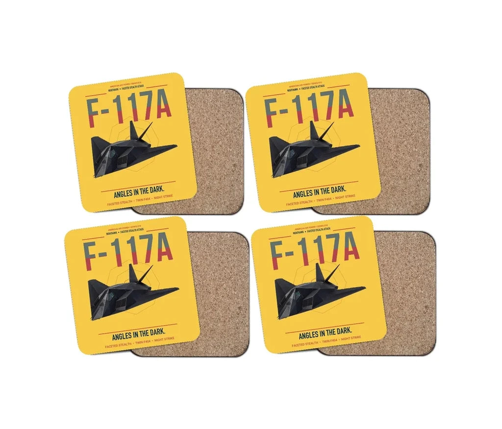 F-117A Nighthawk design on yellow 4 pieces set coaster