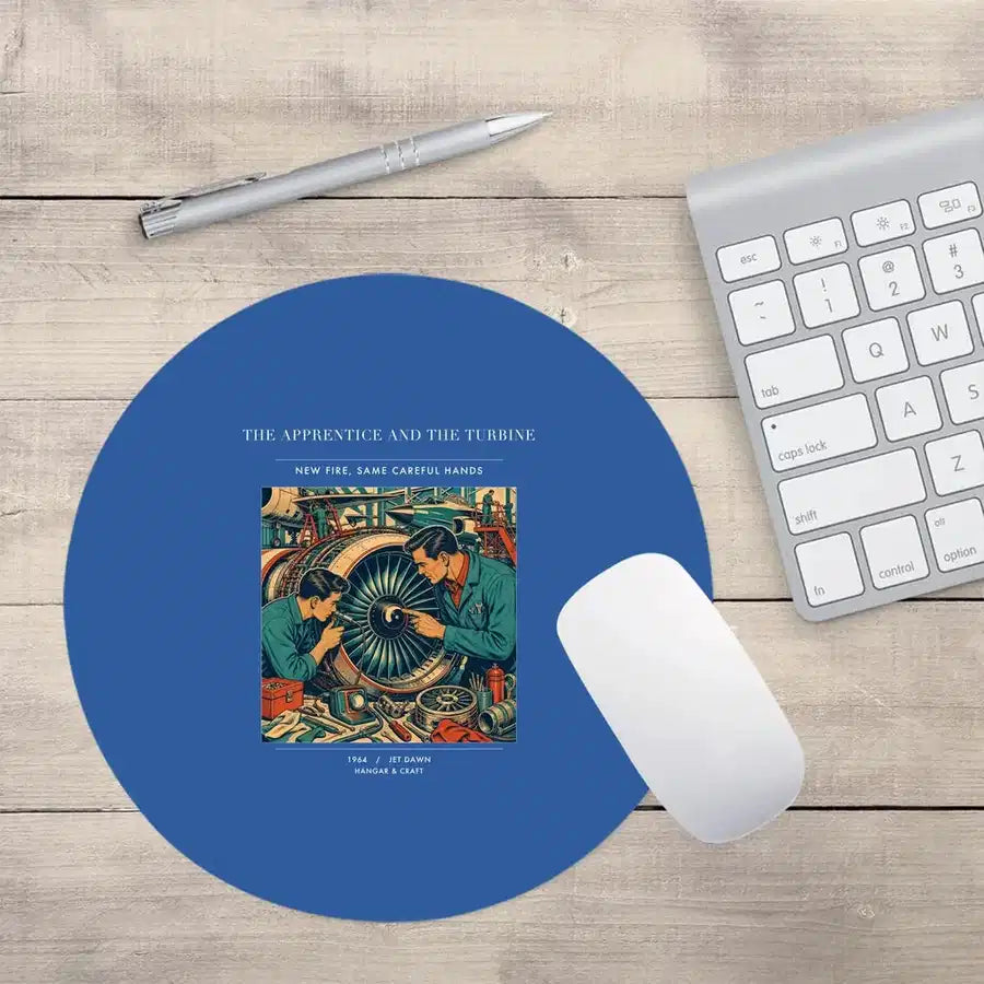 VINTAGE G4470 - The Apprentice And The Turbine - Designed Mouse Pads design on blue round