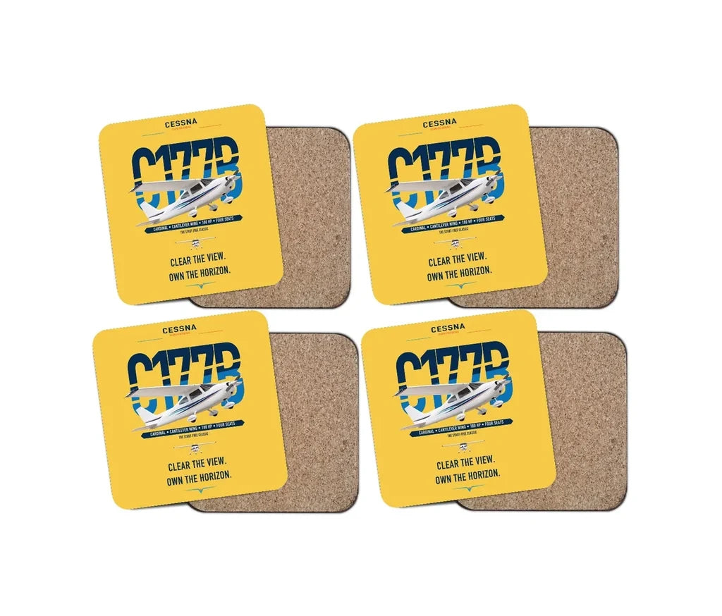 Cessna 177B Cardinal design on yellow 4 pieces set coaster