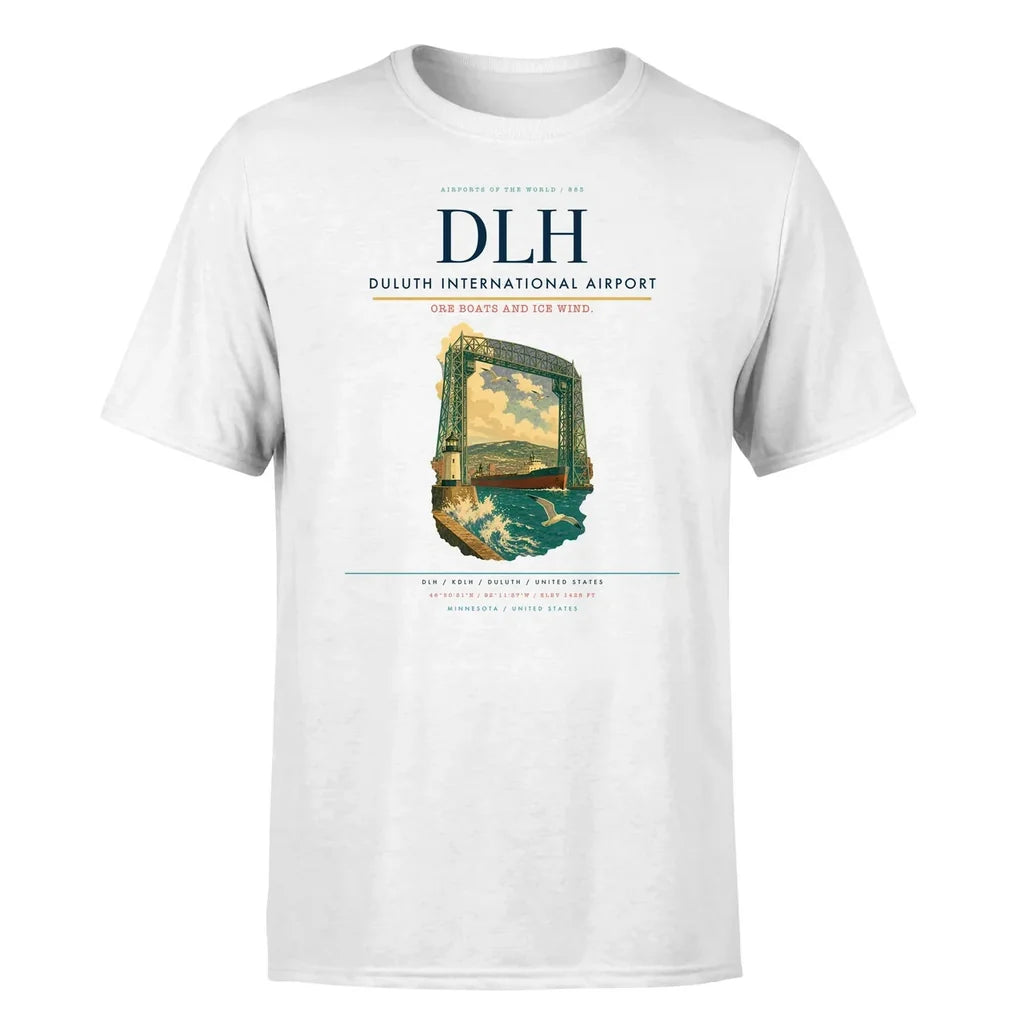 Duluth International Airport (DLH) T-Shirt single-side front print in White | duluth-international-airport-dlh-double-side-t-shirt