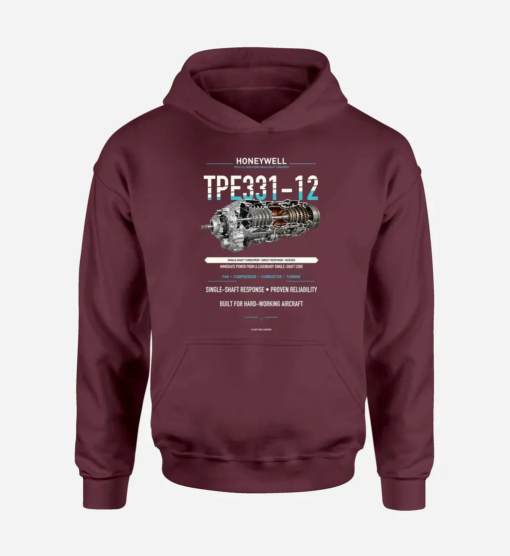 TPE331-12 design on dark red hoodie single side