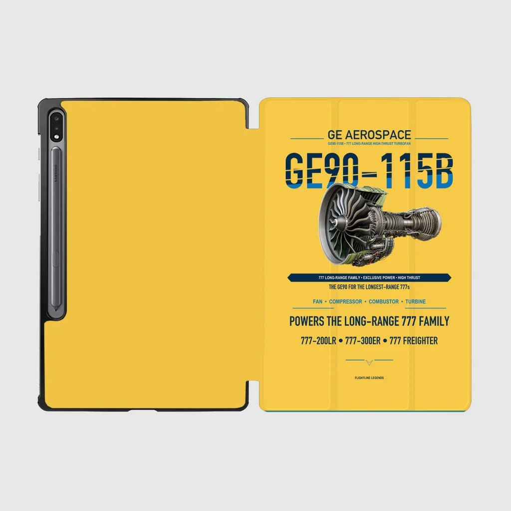 GE90-115B design on yellow samsung tablet tablet case