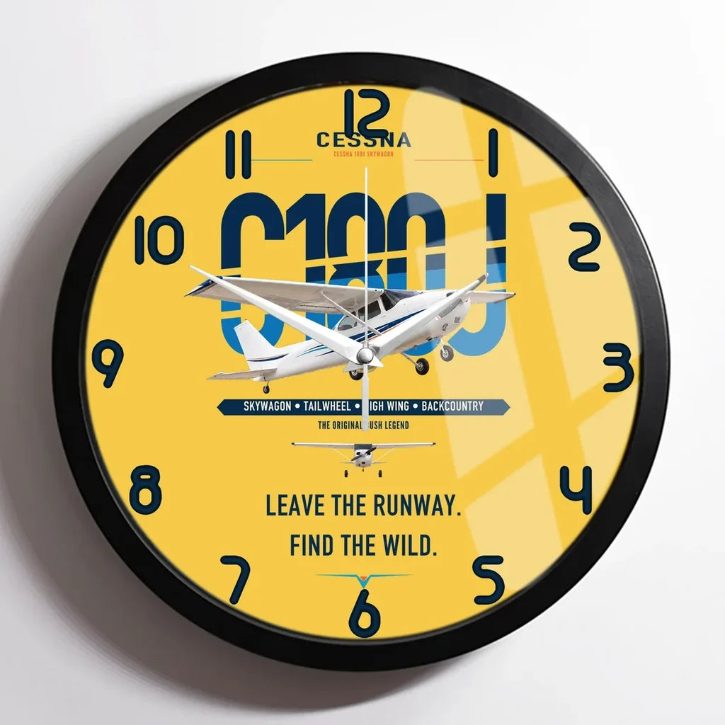 Cessna 180J Skywagon design on yellow framed wall clock