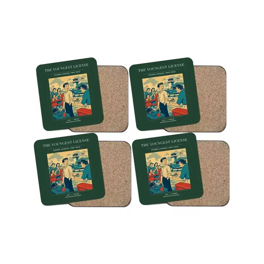 The Youngest License - Designed Coasters design on dark green 4-pieces-set