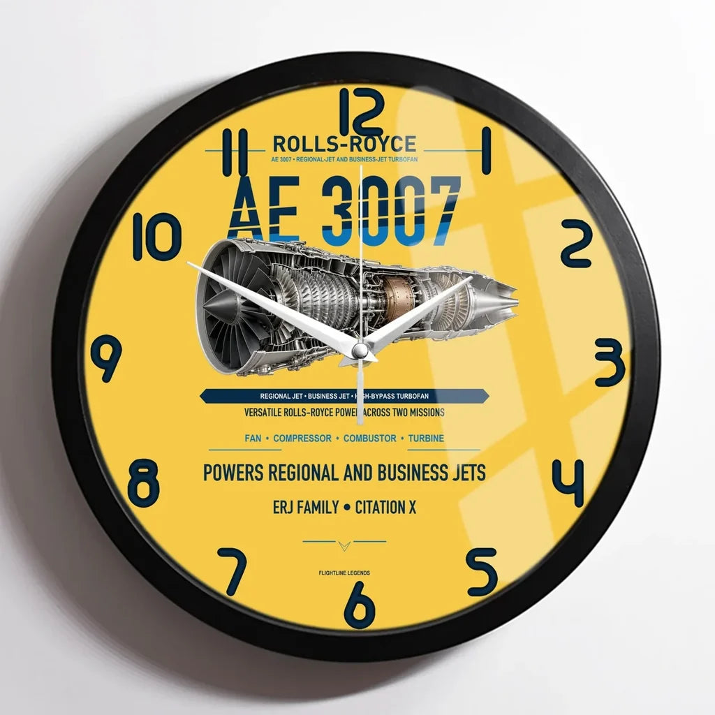 AE 3007 design on yellow framed wall clock