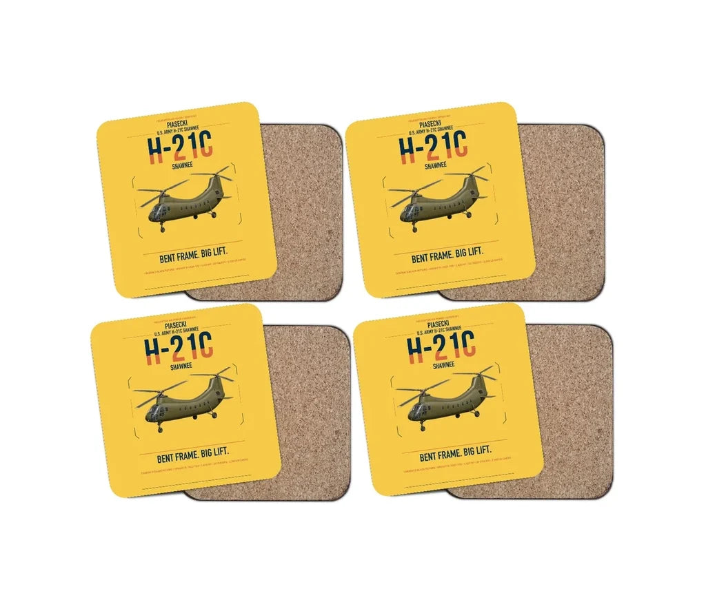 Piasecki H-21C Shawnee design on yellow 4 pieces set coaster
