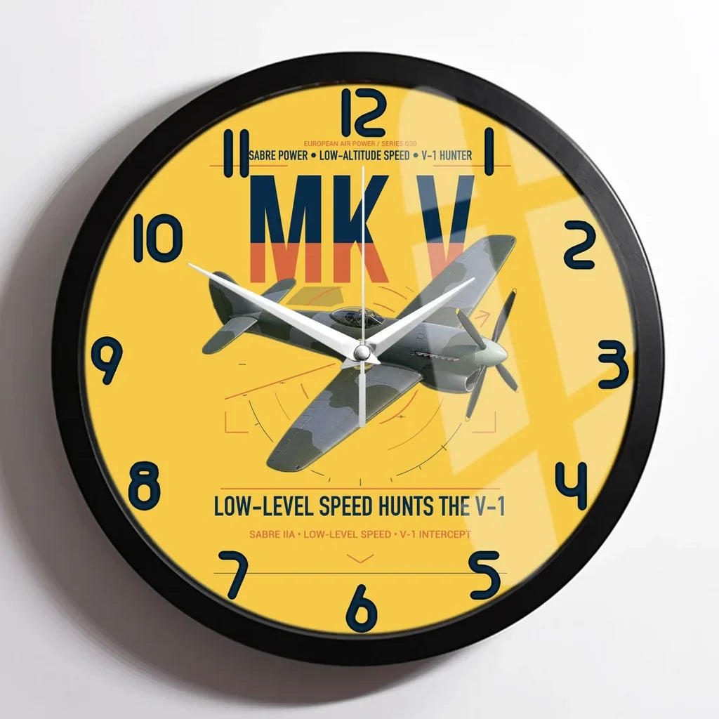 Hawker Tempest Mk V design on yellow framed wall clock