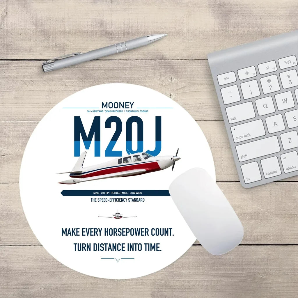 Mooney M20J 201 design on white round mouse pad