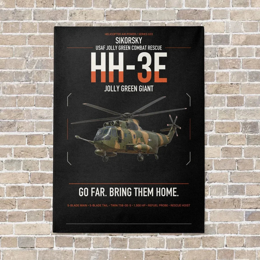 Sikorsky HH-3E Jolly Green Giant vertical canvas print - no frame - black background