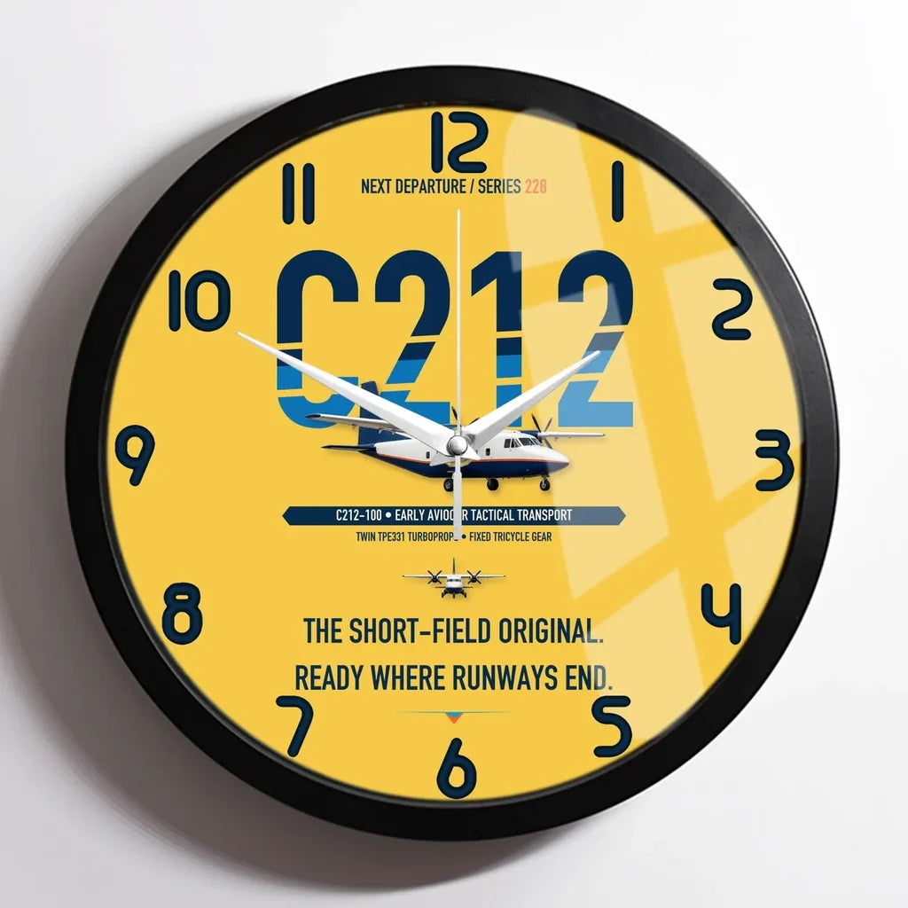 CASA C-212-100 Aviocar design on yellow framed wall clock