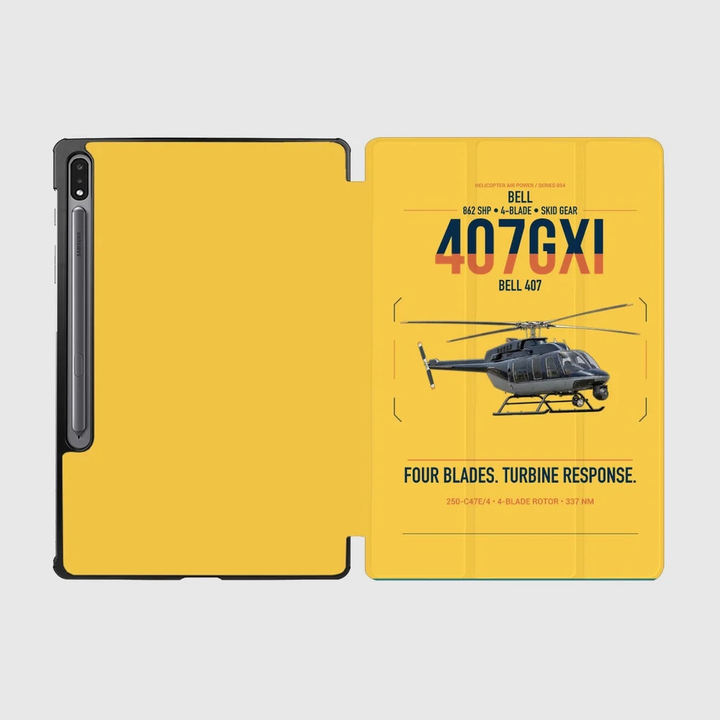 Bell 407GXi design on yellow samsung tablet tablet case